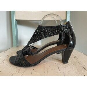 Donald J Pliner Verona Sandals Black Leather Open Toe T-Strap Heel Zip Size 8.5M